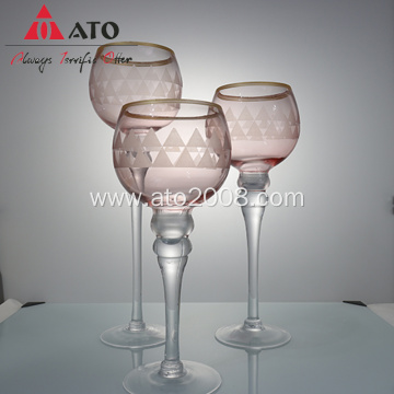 3 Piece Long Stem Clear Glass Candlestick Holders